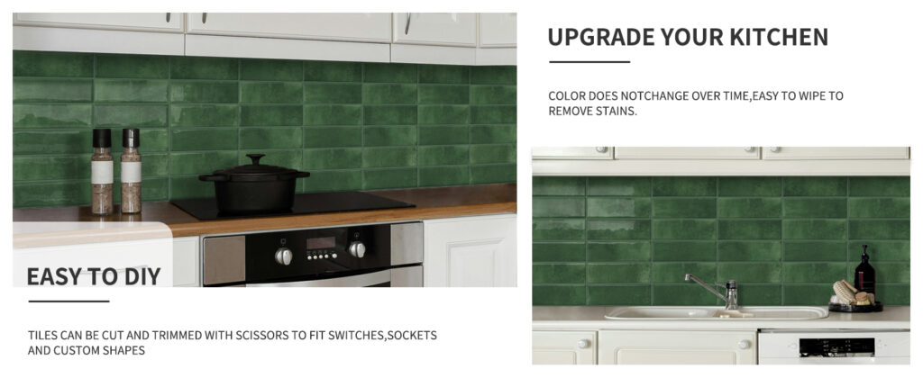 Peel and Stick Subway Backsplash Green Kitchen Bathroom Rectangle Self Adhesive Wall Til