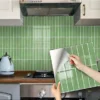 10 Pieces Peel and Stick Tiles 3D Vinyl Tiles Stickers Self Adhesive Backplash Kitchen Bathroom Indoor Wall Decor & Metro Tiles (20 x 20 cm, Glossy Sage Green)