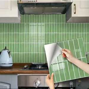 10 Pieces Peel and Stick Tiles 3D Vinyl Tiles Stickers Self Adhesive Backplash Kitchen Bathroom Indoor Wall Decor & Metro Tiles (20 x 20 cm, Glossy Sage Green)