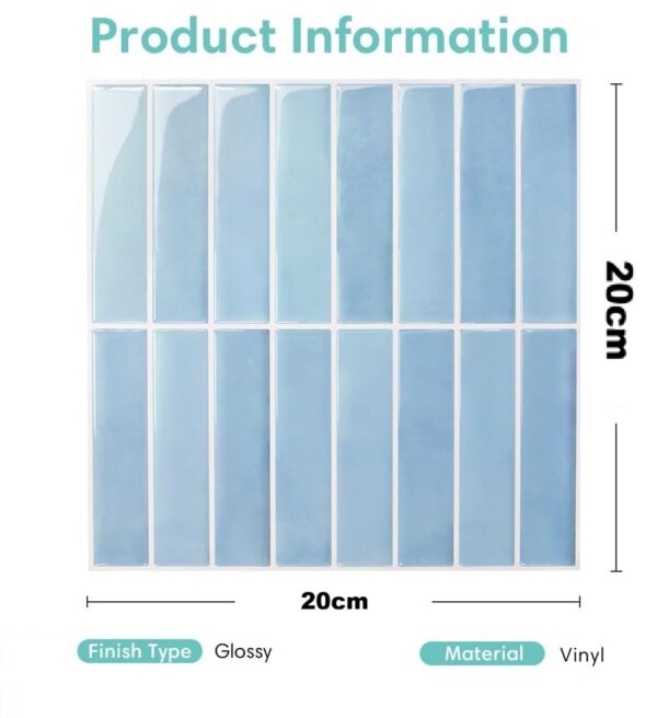 10 Pieces Peel and Stick Tiles 3D Vinyl Tiles Stickers Self Adhesive Backplash Kitchen Bathroom Indoor Wall Decor Metro Tiles (20 x 20 cm Glossy Blue)
