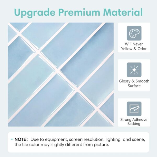 10 Pieces Peel and Stick Tiles 3D Vinyl Tiles Stickers Self Adhesive Backplash Kitchen Bathroom Indoor Wall Decor Metro Tiles (20 x 20 cm Glossy Blue)