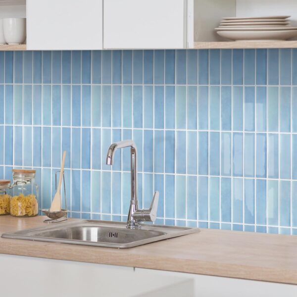10 Pieces Peel and Stick Tiles 3D Vinyl Tiles Stickers Self Adhesive Backplash Kitchen Bathroom Indoor Wall Decor Metro Tiles (20 x 20 cm Glossy Blue)