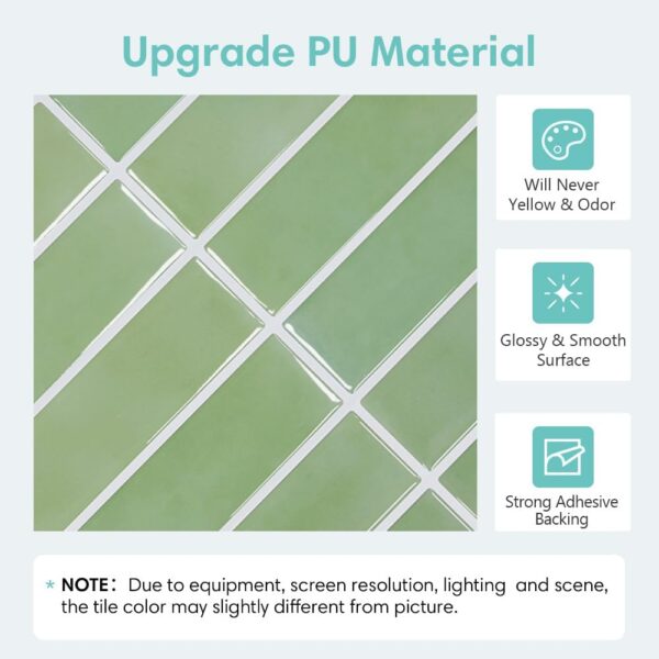 10 Pieces Peel and Stick Tiles 3D Vinyl Tiles Stickers Self Adhesive Backplash Kitchen Bathroom Indoor Wall Decor & Metro Tiles (20 x 20 cm, Glossy Sage Green)