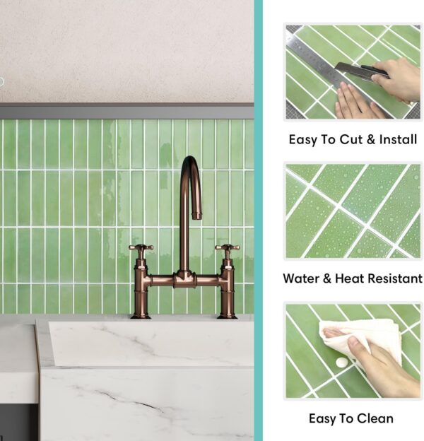 10 Pieces Peel and Stick Tiles 3D Vinyl Tiles Stickers Self Adhesive Backplash Kitchen Bathroom Indoor Wall Decor & Metro Tiles (20 x 20 cm, Glossy Sage Green)