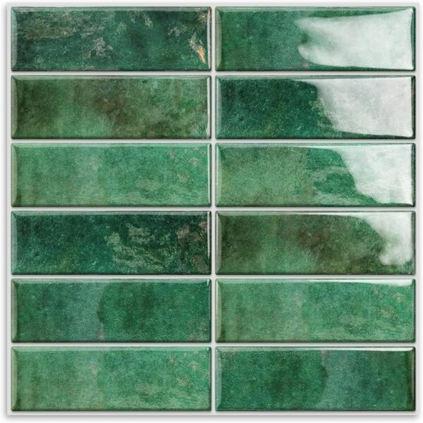 10 Sheet Peel and Stick Backsplash Tiles 3D Rectangle Waterproof Self-Adhesive Wall Tile Stick on Backsplash for Kitchen Bathroom and Fireplace(Green,20X20CM)