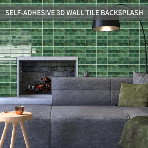 10 Sheet Peel and Stick Backsplash Tiles 3D Rectangle Waterproof Self-Adhesive Wall Tile Stick on Backsplash for Kitchen Bathroom and Fireplace(Green,20X20CM)