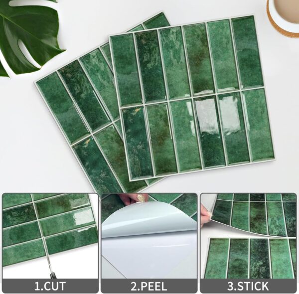 10 Sheet Peel and Stick Backsplash Tiles 3D Rectangle Waterproof Self-Adhesive Wall Tile Stick on Backsplash for Kitchen Bathroom and Fireplace(Green,20X20CM)