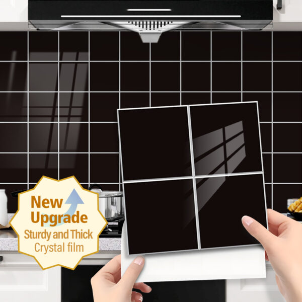 10PcsX20cm Black Mosaic Effect Thick Tile Sticker, Vinyl Peel and Stick Self Adhesive Splashback Waterproof Stick on Tile Transfer Sticker for Kitchen Bathroom Wall