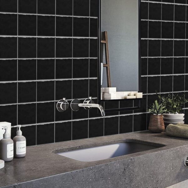 10PcsX20cm Black Mosaic Effect Thick Tile Sticker, Vinyl Peel and Stick Self Adhesive Splashback Waterproof Stick on Tile Transfer Sticker for Kitchen Bathroom Wall