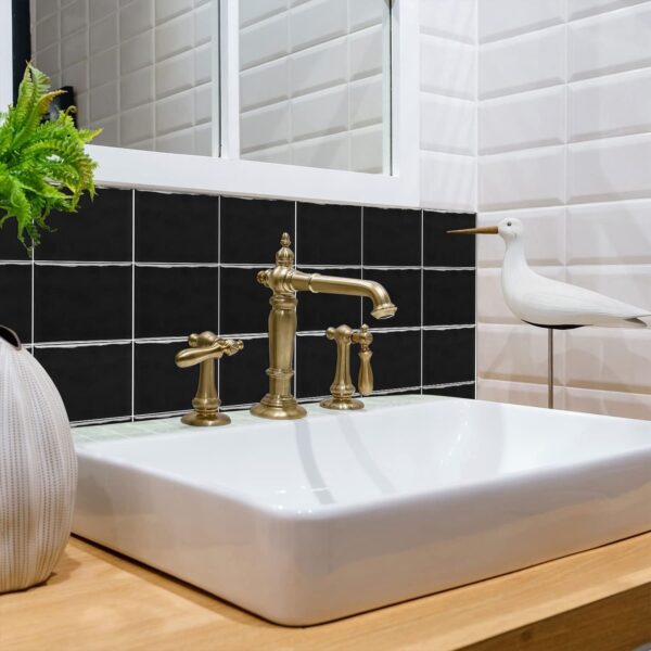 10PcsX20cm Black Mosaic Effect Thick Tile Sticker, Vinyl Peel and Stick Self Adhesive Splashback Waterproof Stick on Tile Transfer Sticker for Kitchen Bathroom Wall