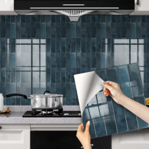 20x20cm×10Pcs Deep Blue Marble Style 3D Vinyl Backsplash Tiles, Self-Adhesive Peel and Stick Wall Tile Stickers Stick on Subway Tiles for Kitchen Bathroom Wall