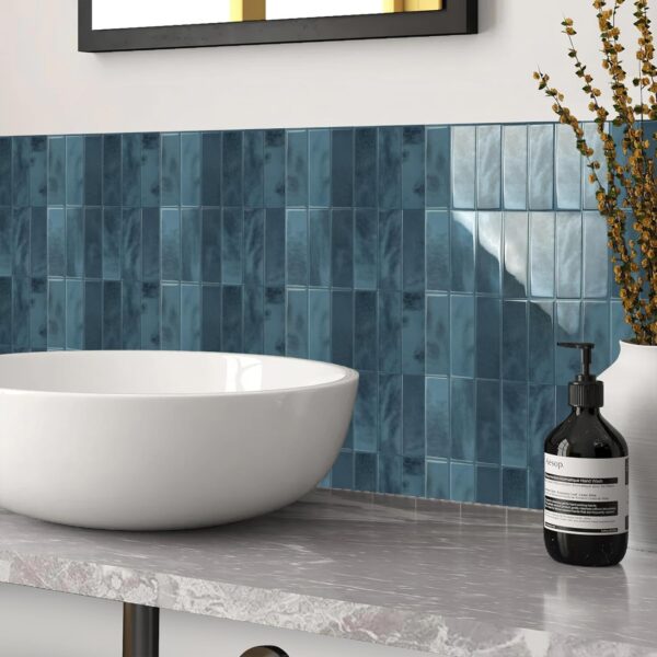 20x20cm×10Pcs Deep Blue Marble Style 3D Vinyl Backsplash Tiles, Self-Adhesive Peel and Stick Wall Tile Stickers Stick on Subway Tiles for Kitchen Bathroom Wall