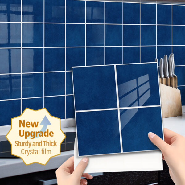 Blue Mosaic Effect Thick Vinyl Tile Sticker 10 Pcs x 20 Cm Peel and Stick Self Adhesive Splashback Waterproof Tile Kitchen Bathroom Wall Sticker