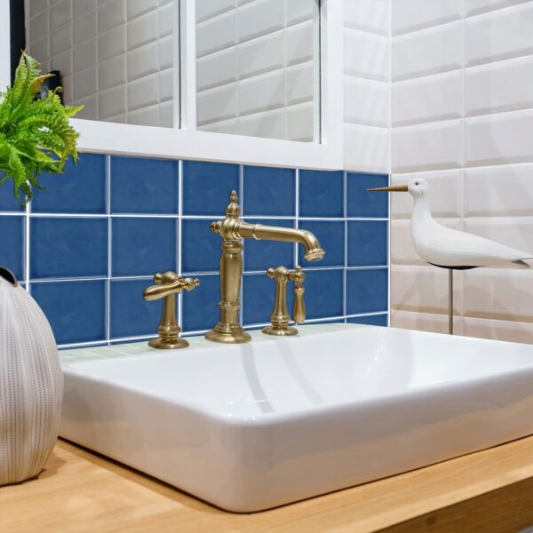 Blue Mosaic Effect Thick Vinyl Tile Sticker 10 Pcs x 20 Cm Peel and Stick Self Adhesive Splashback Waterproof Tile Kitchen Bathroom Wall Sticker