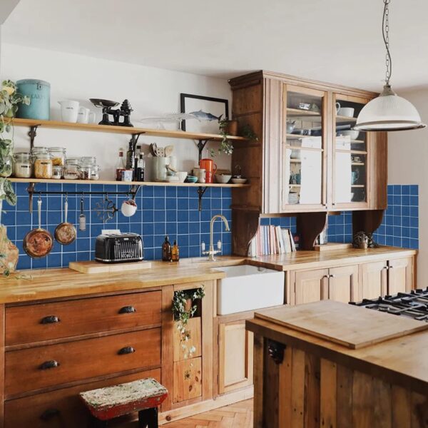 Blue Mosaic Effect Thick Vinyl Tile Sticker 10 Pcs x 20 Cm Peel and Stick Self Adhesive Splashback Waterproof Tile Kitchen Bathroom Wall Sticker