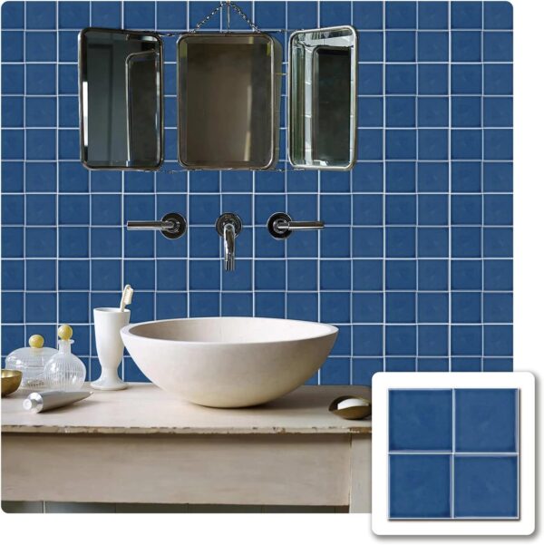 Blue Mosaic Effect Thick Vinyl Tile Sticker 10 Pcs x 20 Cm Peel and Stick Self Adhesive Splashback Waterproof Tile Kitchen Bathroom Wall Sticker