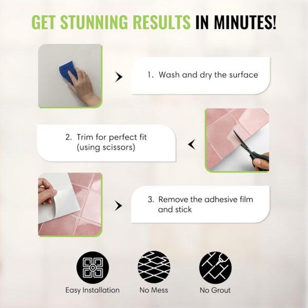 Peel and Stick Backsplash Square Tiles D Stick-on Tile with Commercial Grade Adhesive Thick Heat-Resistant Waterproof Tiles for Kitchen Bathroom Laundry 20x20cm Pink