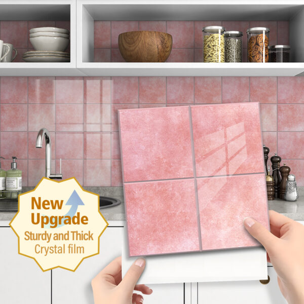 Peel and Stick Backsplash Square Tiles D Stick-on Tile with Commercial Grade Adhesive Thick Heat-Resistant Waterproof Tiles for Kitchen Bathroom Laundry 20x20cm Pink