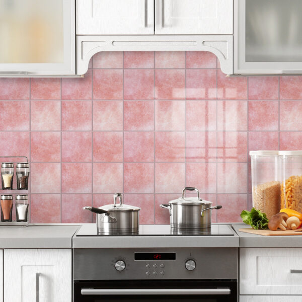 Peel and Stick Backsplash Square Tiles D Stick-on Tile with Commercial Grade Adhesive Thick Heat-Resistant Waterproof Tiles for Kitchen Bathroom Laundry 20x20cm Pink