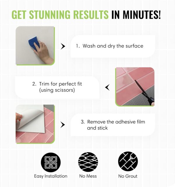 Peel and Stick Backsplash Subway Tiles, Extra Thick 3D Wall Panels Heat Water Resistant Easy DIY Kitchen Bathroom Laundry Fireplace Rental Home Wall Décor (20X20CM) Pink