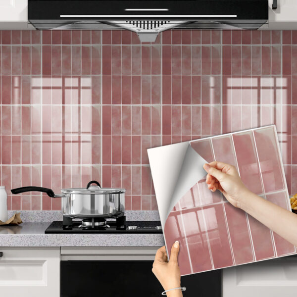 Peel and Stick Backsplash Subway Tiles, Extra Thick 3D Wall Panels Heat Water Resistant Easy DIY Kitchen Bathroom Laundry Fireplace Rental Home Wall Décor (20X20CM) Pink
