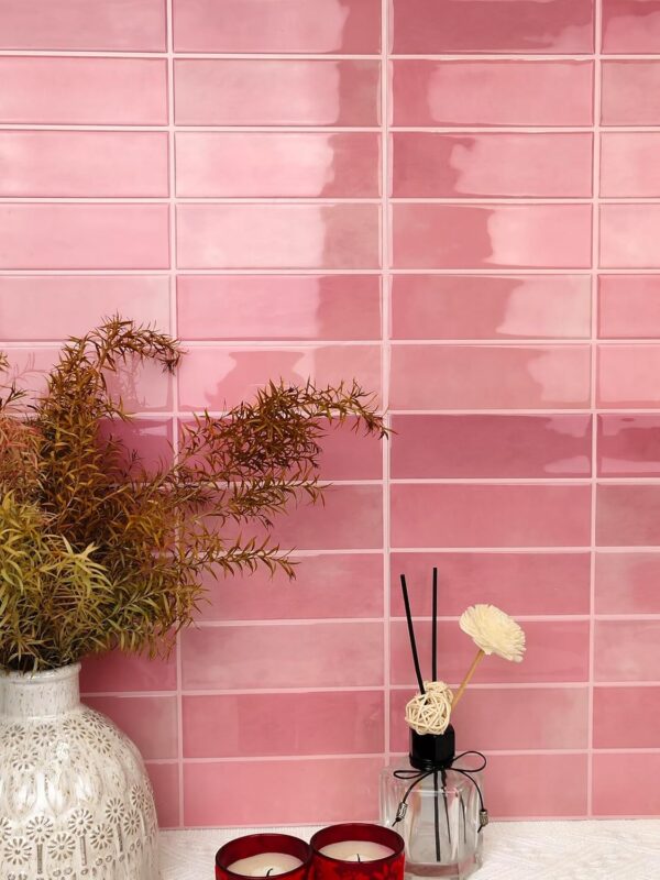 Peel and Stick Backsplash Subway Tiles, Extra Thick 3D Wall Panels Heat Water Resistant Easy DIY Kitchen Bathroom Laundry Fireplace Rental Home Wall Décor (20X20CM) Pink