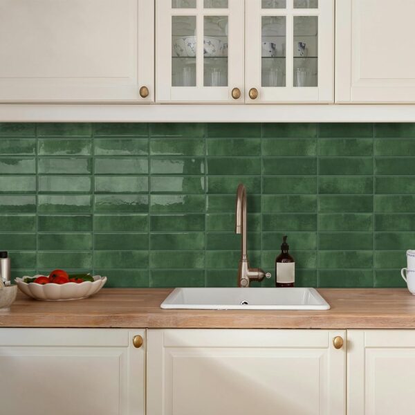 Peel and Stick Subway Backsplash Green Kitchen Bathroom Rectangle Self Adhesive Wall Til