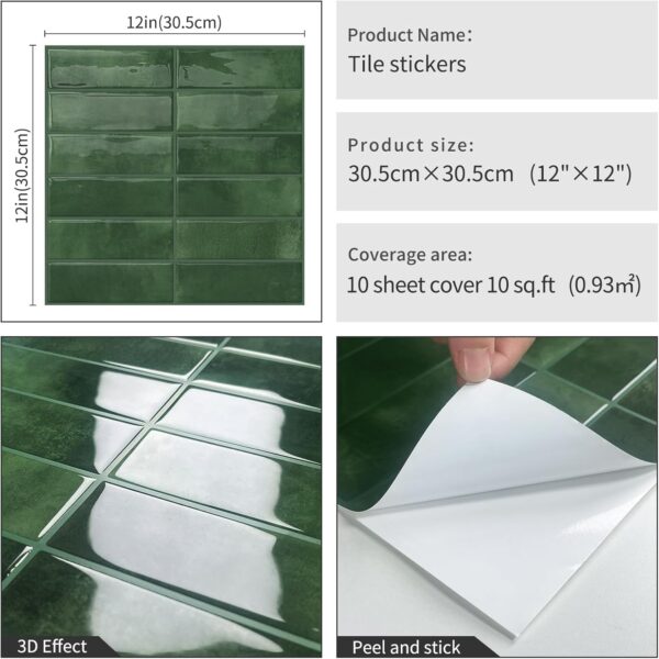 Peel and Stick Subway Backsplash Green Kitchen Bathroom Rectangle Self Adhesive Wall Til