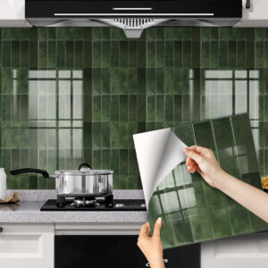 Peel and Stick Subway Backsplash Green Kitchen Bathroom Rectangle Self Adhesive Wall Til