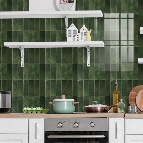 Peel and Stick Subway Backsplash Green Kitchen Bathroom Rectangle Self Adhesive Wall Til