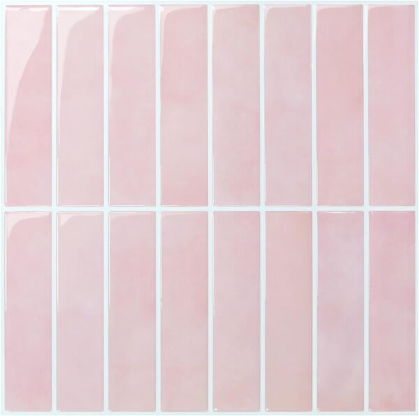 Pink Peel and Stick Tile Backsplash - 10 Pcs of 20 x 20cm Vertical 3D Peel and Stick Backsplash for Kitchen and Bathroom Interior Wall Tile Glossy Surface