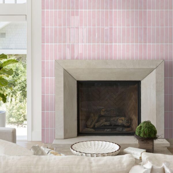 Pink Peel and Stick Tile Backsplash - 10 Pcs of 20 x 20cm Vertical 3D Peel and Stick Backsplash for Kitchen and Bathroom Interior Wall Tile Glossy Surface
