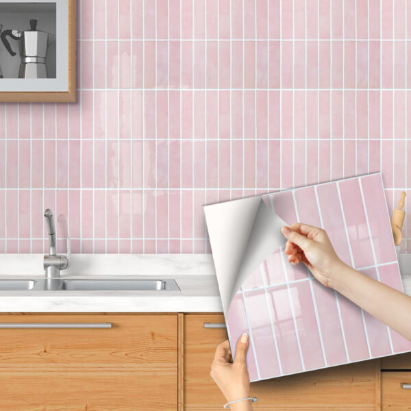 Pink Peel and Stick Tile Backsplash - 10 Pcs of 20 x 20cm Vertical 3D Peel and Stick Backsplash for Kitchen and Bathroom Interior Wall Tile Glossy Surface