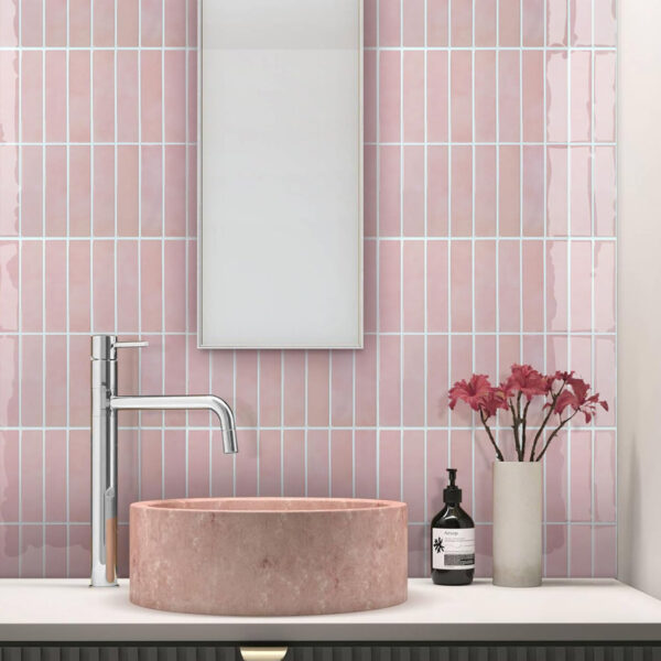 Pink Peel and Stick Tile Backsplash - 10 Pcs of 20 x 20cm Vertical 3D Peel and Stick Backsplash for Kitchen and Bathroom Interior Wall Tile Glossy Surface