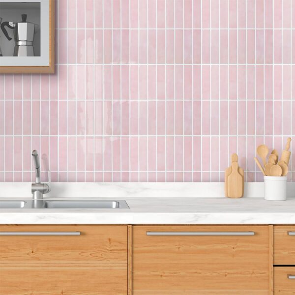 Pink Peel and Stick Tile Backsplash - 10 Pcs of 20 x 20cm Vertical 3D Peel and Stick Backsplash for Kitchen and Bathroom Interior Wall Tile Glossy Surface