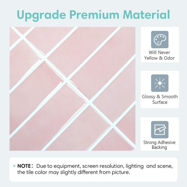 Pink Peel and Stick Tile Backsplash - 10 Pcs of 20 x 20cm Vertical 3D Peel and Stick Backsplash for Kitchen and Bathroom Interior Wall Tile Glossy Surface