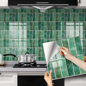 10 Sheet Peel and Stick Backsplash Tiles 3D Rectangle Waterproof Self-Adhesive Wall Tile Stick on Backsplash for Kitchen Bathroom and Fireplace(Green,20X20CM)
