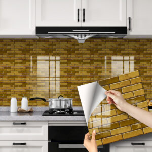 Tile Stickers Bright Yellow Geometry Peel and Stick Wallpaper Self Adhesive Wall Tiles Home Decoration DIY Stick on Wall Tiles for Kitchen Bathroom Stairs Stick on Tiles 20 Pcs(20x20cm)