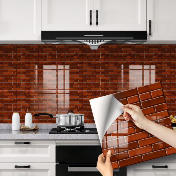 Red Peel and Stick Tile Stickers Mosaic Wall Tile Stickers DIY Self Adhesive Waterproof Sticky Wallpaper Peel and Stick Wallpaper for Floor Kitchen & Bathroom(10Sheets,20x20cm)