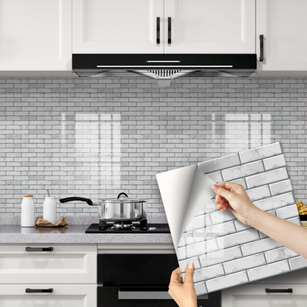 Peel and Stick Backsplash Wall Tiles 10 Sheets White Marble Tile 20 x 20CM 3D Self-Adhesive Wall Tiles for Kitchen Bathroom & Home Décor