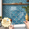 Fish Scale Tiles Ceramic Blue Kitchen splashback Tile Stickers for Bathroom Stick on Wall Tiles Self Adhesive Vinyl Home Decoration (20x20cm)