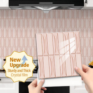 Pink Long Hexagon Tile Peel and Stick Backsplash 10 Sheets Self-Adhesive Wall Tiles Stick on Back Splash for Kitchen Bathroom(20x20cm)