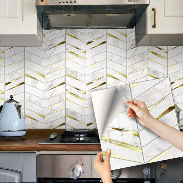 Self-Adhesive White Gold Peel and Stick Backsplash Tiles for Kitchen & Bath