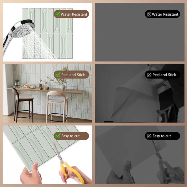 Self Adhesive Light Green Peel and Stick Backsplash Tiles for Kitchen Bath