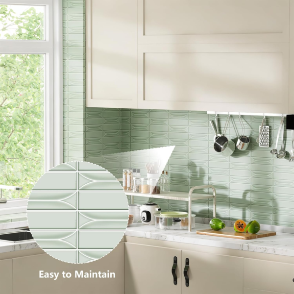 Self Adhesive Light Green Peel and Stick Backsplash Tiles for Kitchen Bath
