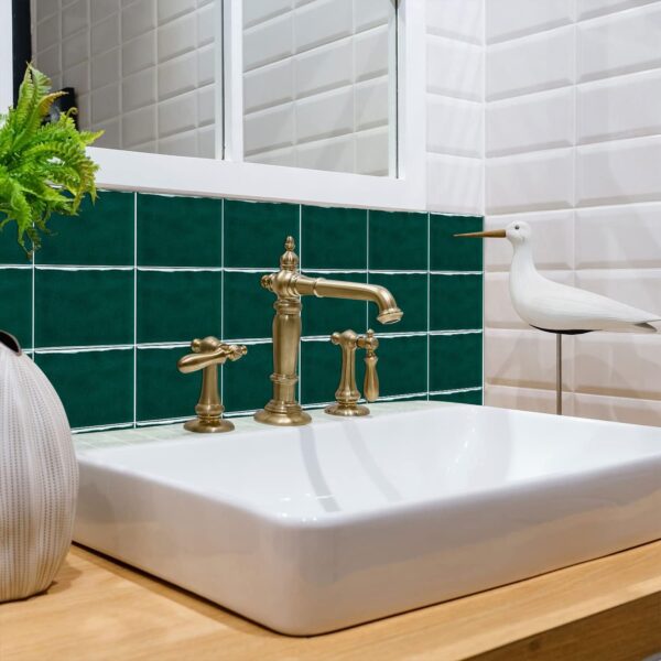 Thick Vinyl Tile Sticker Green Mosaic Effect, 20x20cm10pcs, Peel and Stick, Self Adhesive Splash Guard, Waterproof Tile, Kitchen Bathroom Wall Sticker