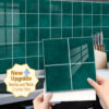 Thick Vinyl Tile Sticker Green Mosaic Effect, 20x20cm10pcs, Peel and Stick, Self Adhesive Splash Guard, Waterproof Tile, Kitchen Bathroom Wall Sticker