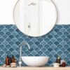 Fish Scale Tiles Ceramic Blue Kitchen splashback Tile Stickers  for Bathroom Stick on Wall Tiles  Self Adhesive Vinyl Home Decoration (20x20cm)