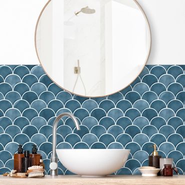 Fish Scale Tiles Ceramic Blue Kitchen splashback Tile Stickers  for Bathroom Stick on Wall Tiles  Self Adhesive Vinyl Home Decoration (20x20cm)