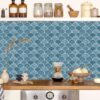 Fish Scale Tiles Ceramic Blue Kitchen splashback Tile Stickers  for Bathroom Stick on Wall Tiles  Self Adhesive Vinyl Home Decoration (20x20cm)